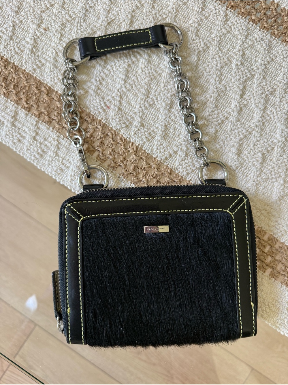Nannini Black Furry Mini Bag Leather Wallet
